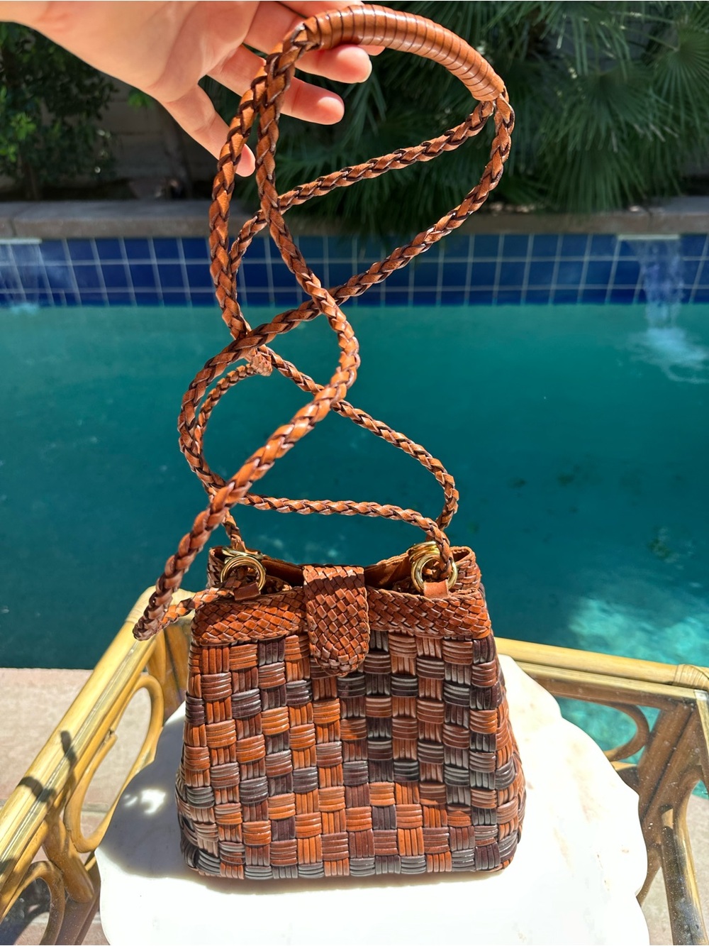 Vintage Woven Leather Bucket Bag - Picture 3 of 15